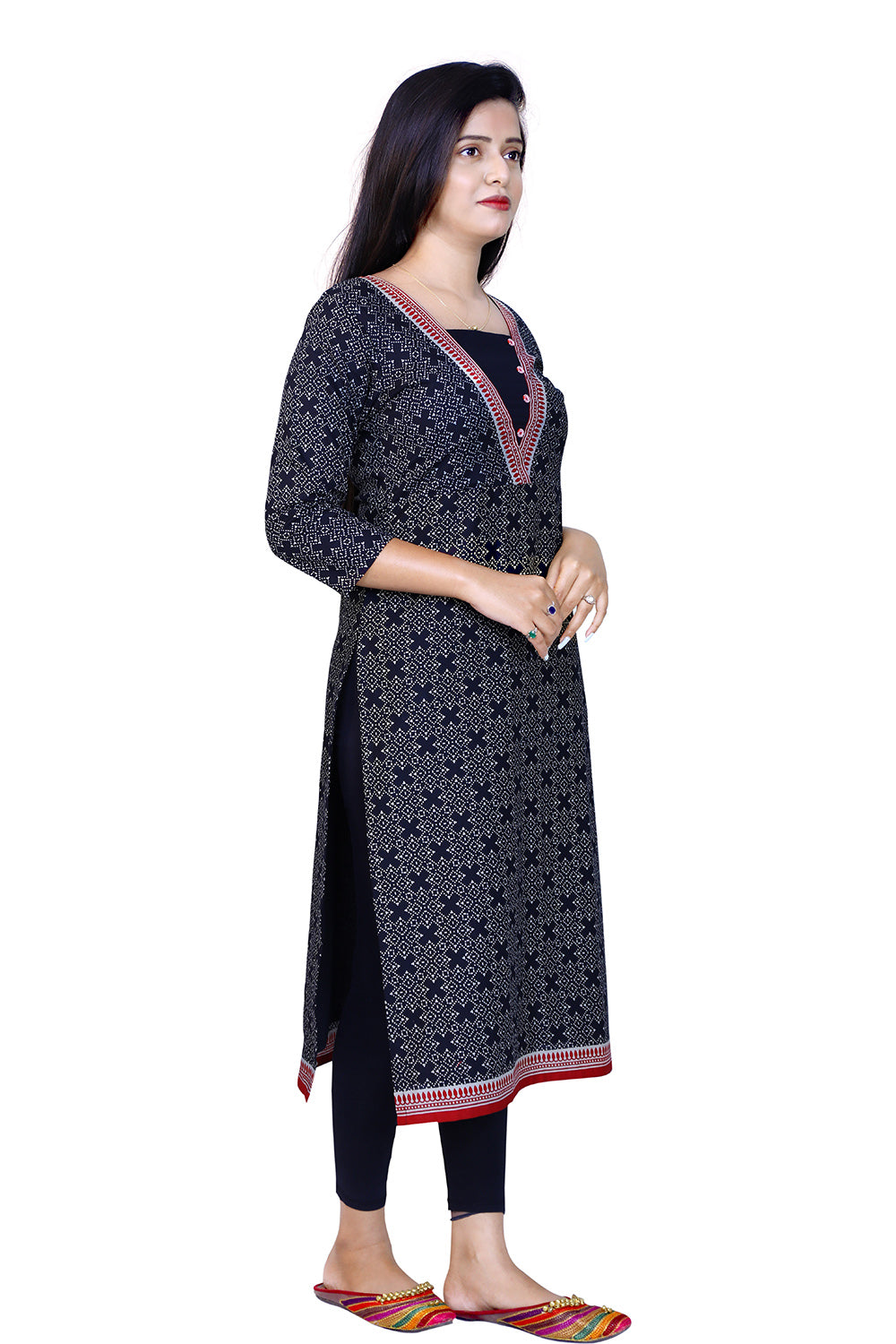 Black Printed Straight Kurta | S3K890