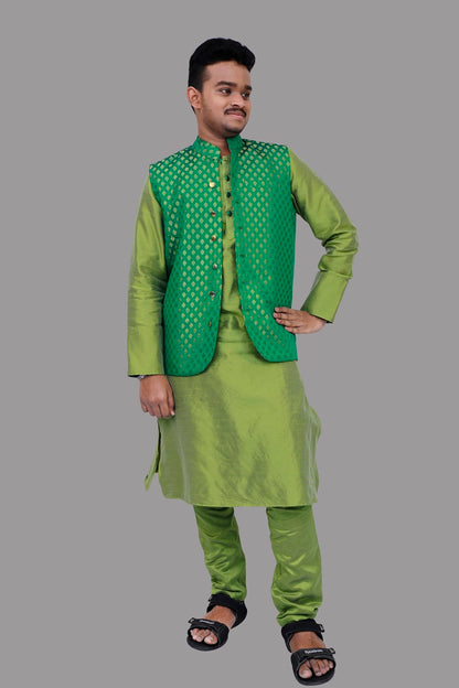 Men's Green & Gold Color Sherwani Set | 35251243