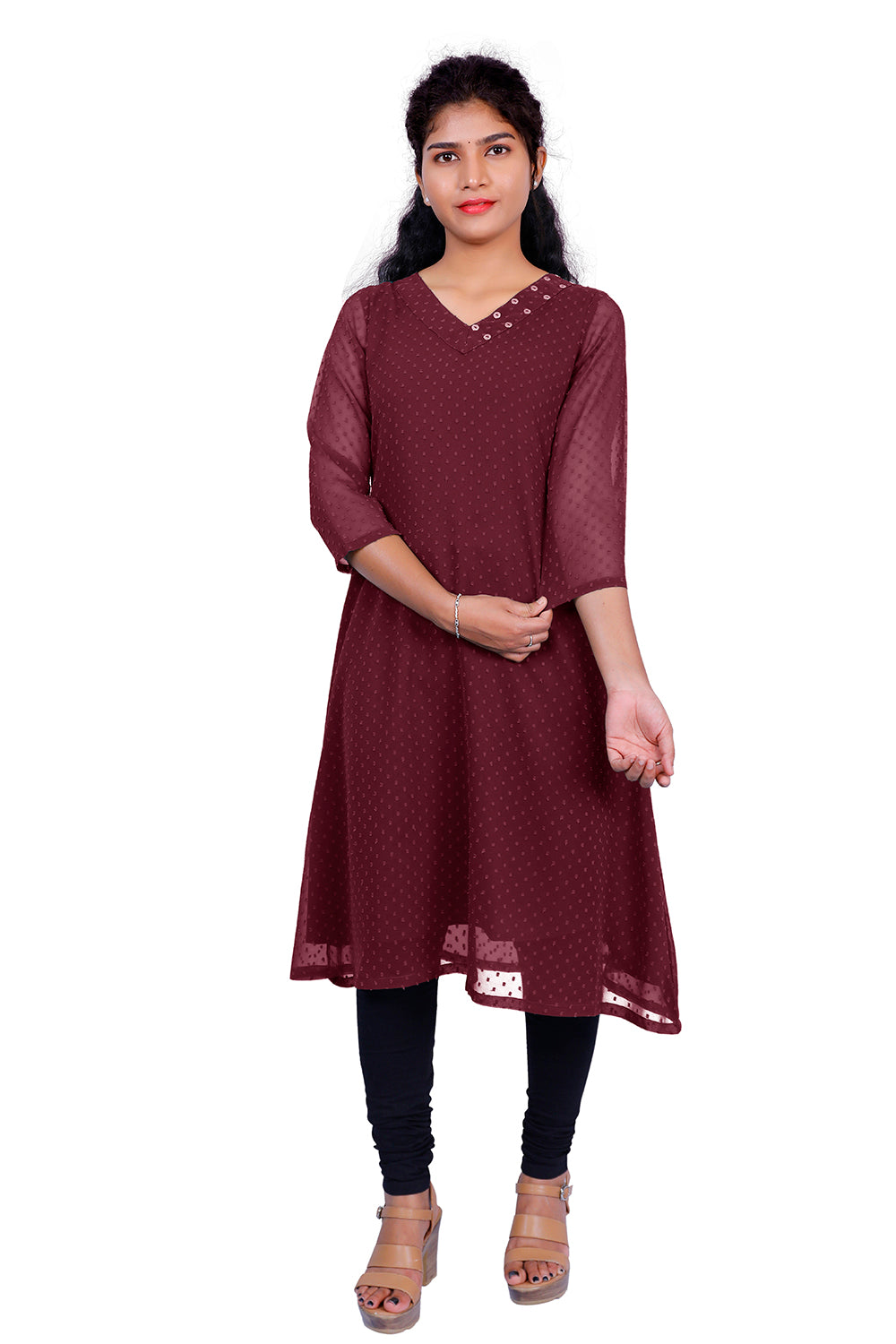 Textured Georgette A-line Kurti | S3K416A