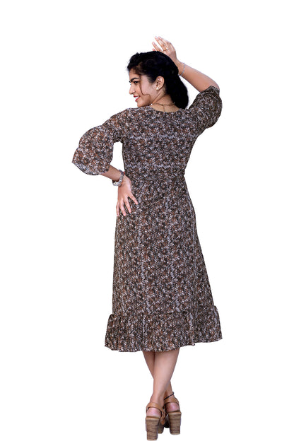Women Fit and Flare Brown Dress