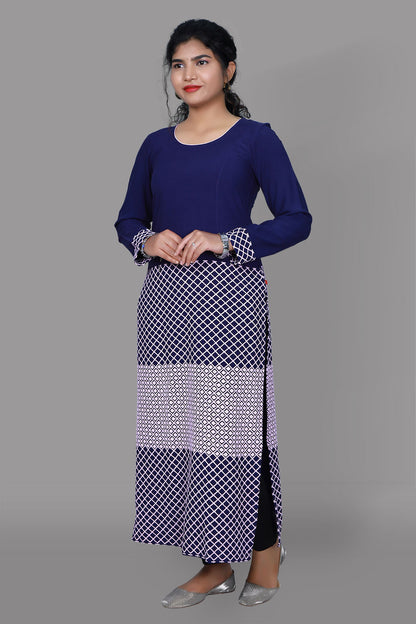 Blue thread work full length kurti | S3K1018
