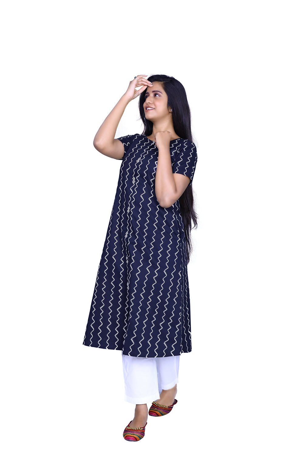 Printed Pure Cotton A-line Kurta | S3K539