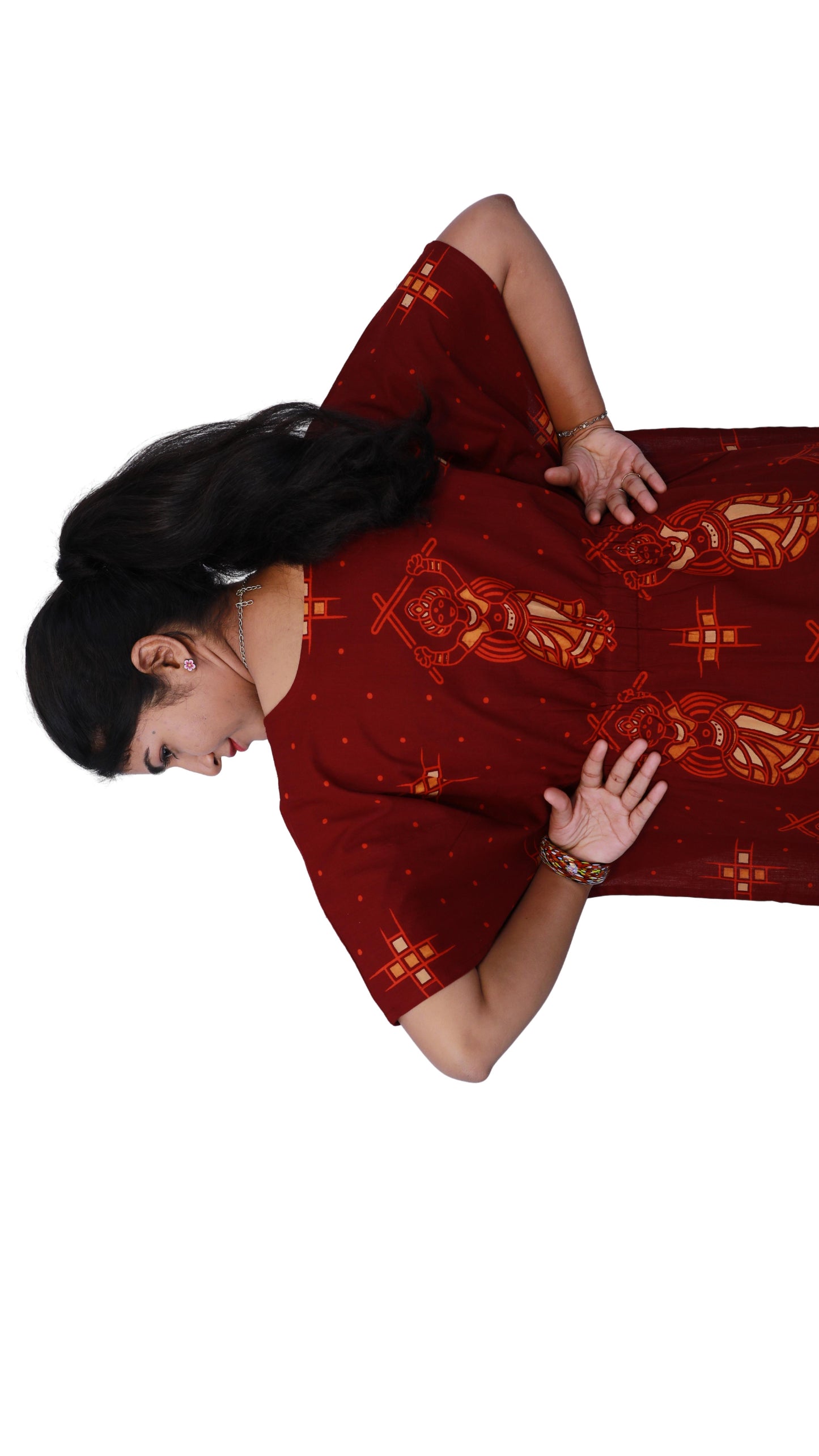 Women Maroon Kalamkari Kaftan Kurta | S3QK493