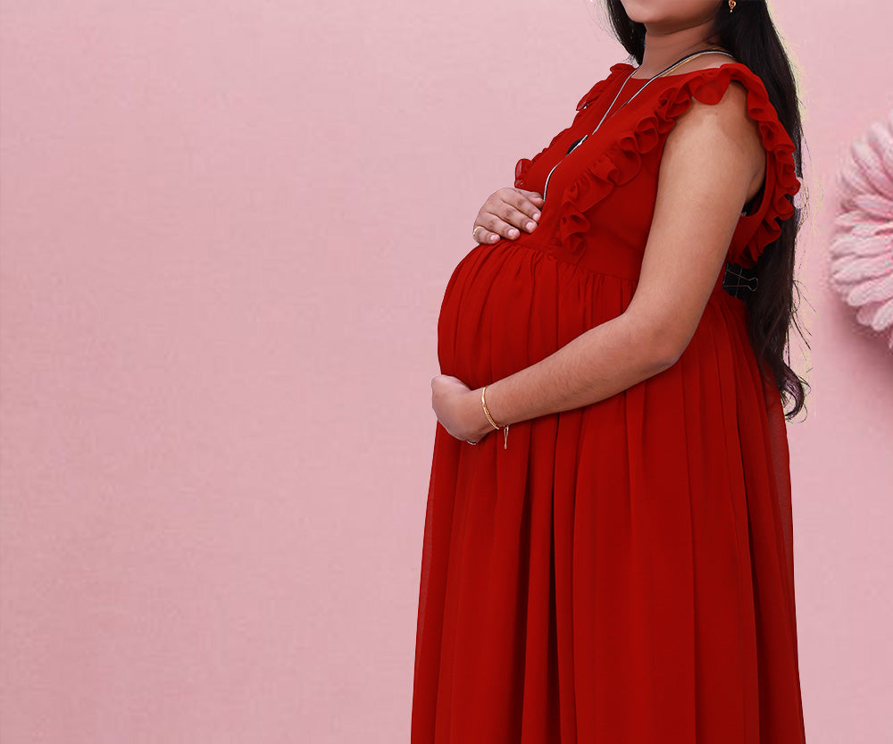 Solid Maroon Maternity Maxi Dress | S3MG1040