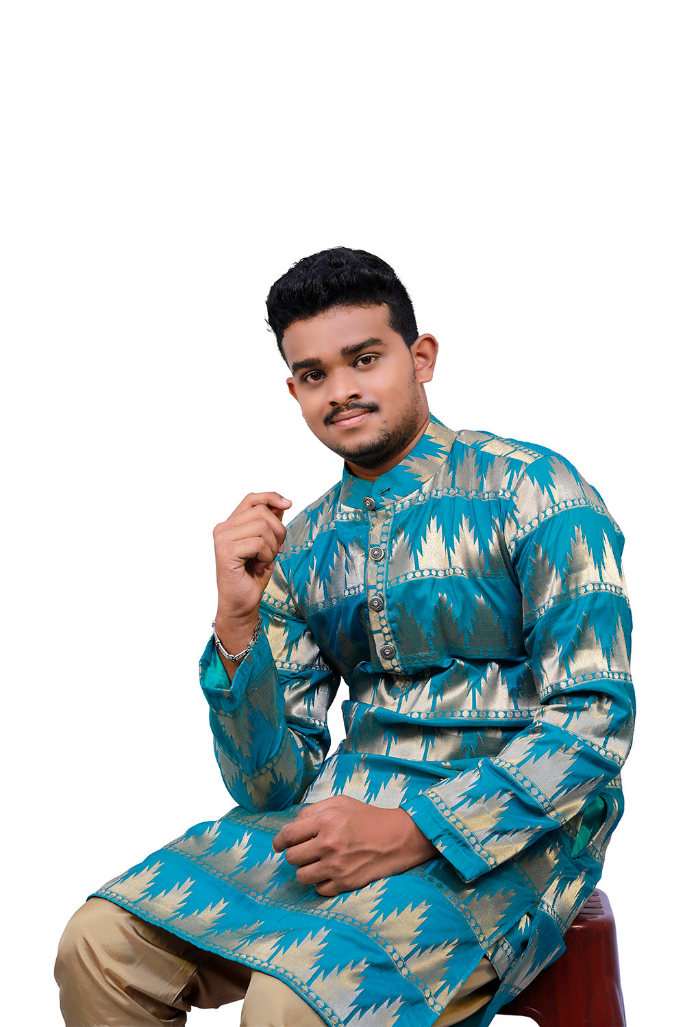 Blue & Gold Printed Kurta Pyjama Set | S3MKS