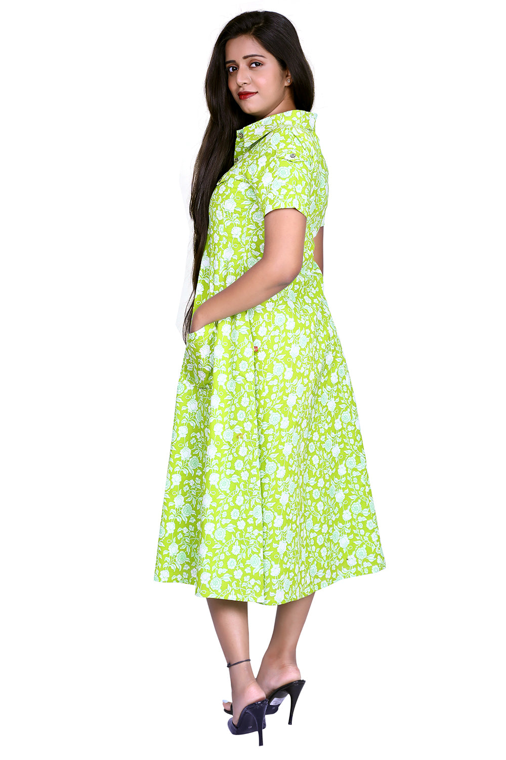 Printed Light Green Cotton Blend A-line Kurta | S3K831