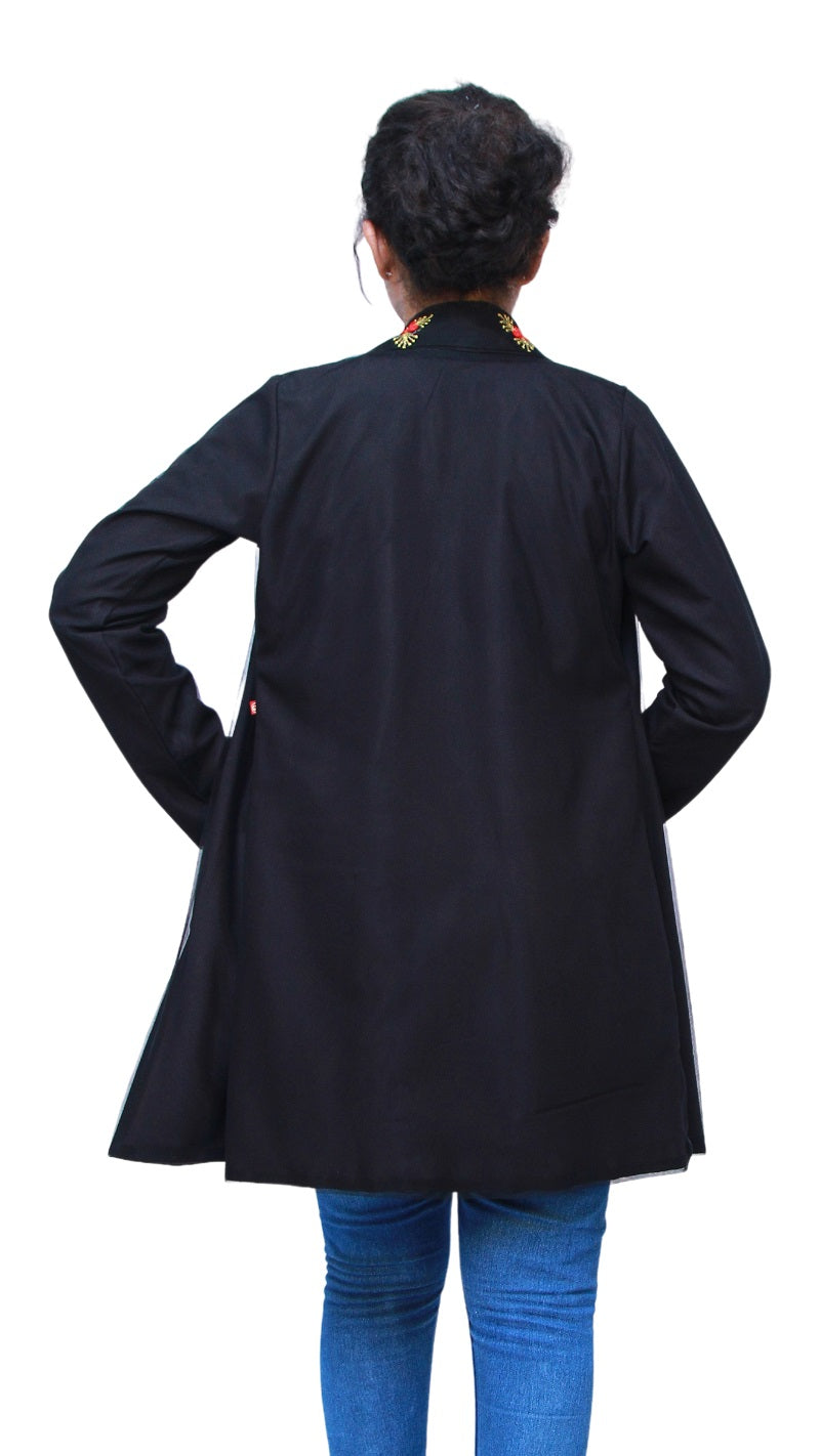 Women Longline Full Sleeve Black Shrug | S3S100