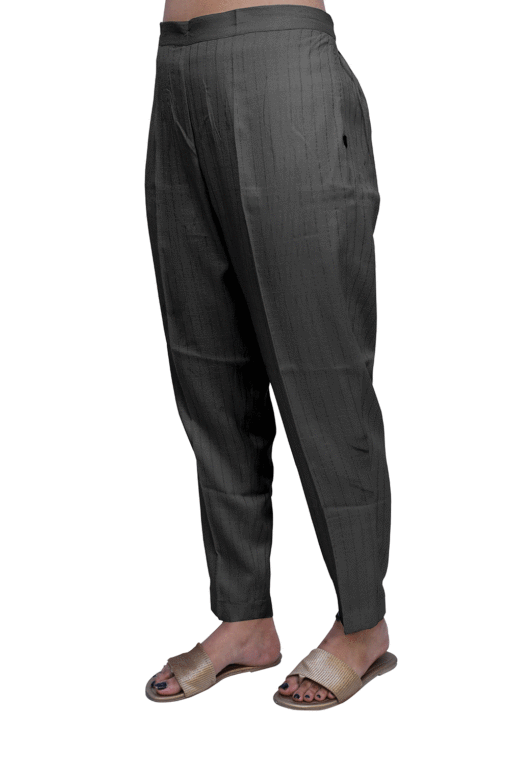 Regular Fit Women Black Rayon Lurex Print Trousers | S3BP779