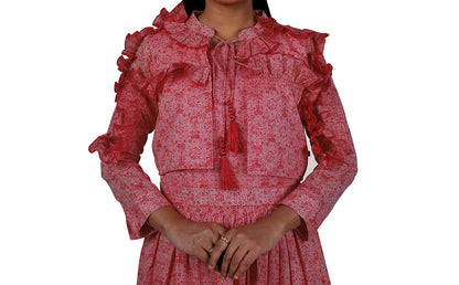 Flamingo Pink Tiered Maxi Dress With Shrug Set | S3W133