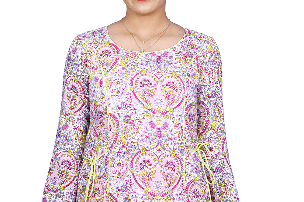 Pink Abstract Print Straight Fit kurti | S3G846