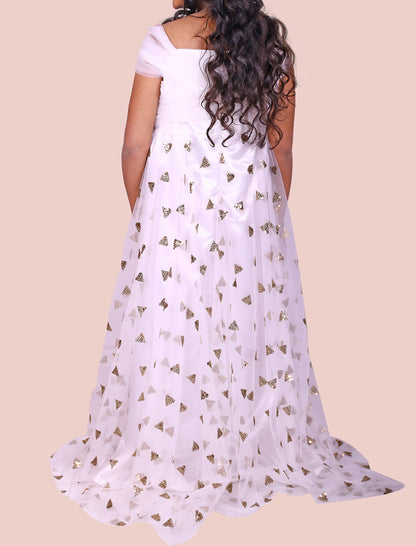 Half Shoulder  With Triangle  Sequin Detailing White  Maternity Dress. | S3MG1023