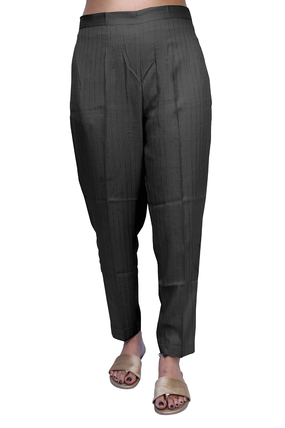 Regular Fit Women Black Rayon Lurex Print Trousers | S3BP779