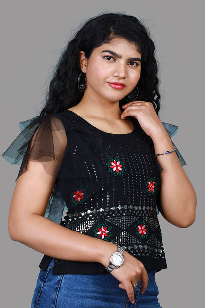 Black Sequin Short Top | S3K976