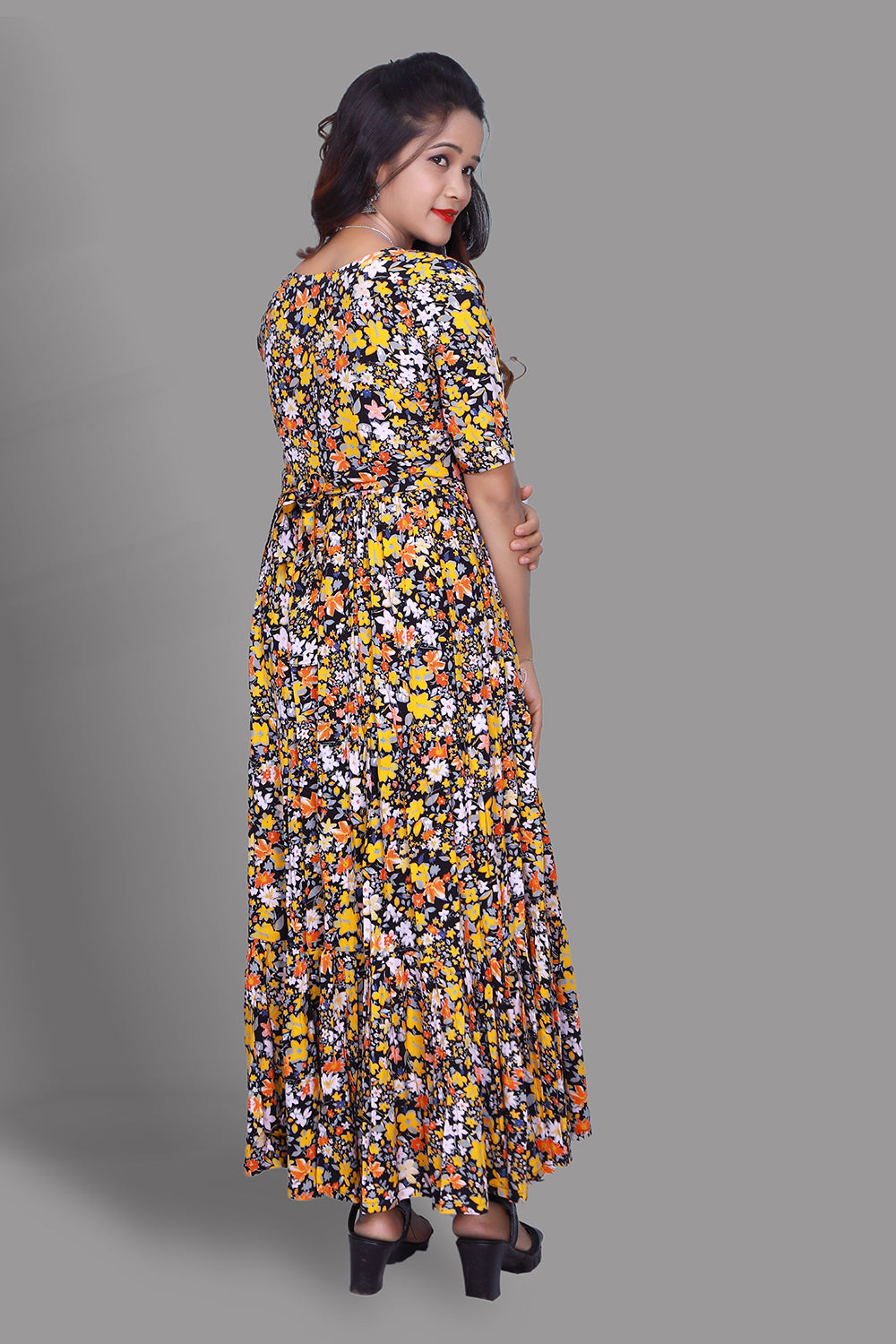 Yellow and orange Floral Print Maxi | S3G1016