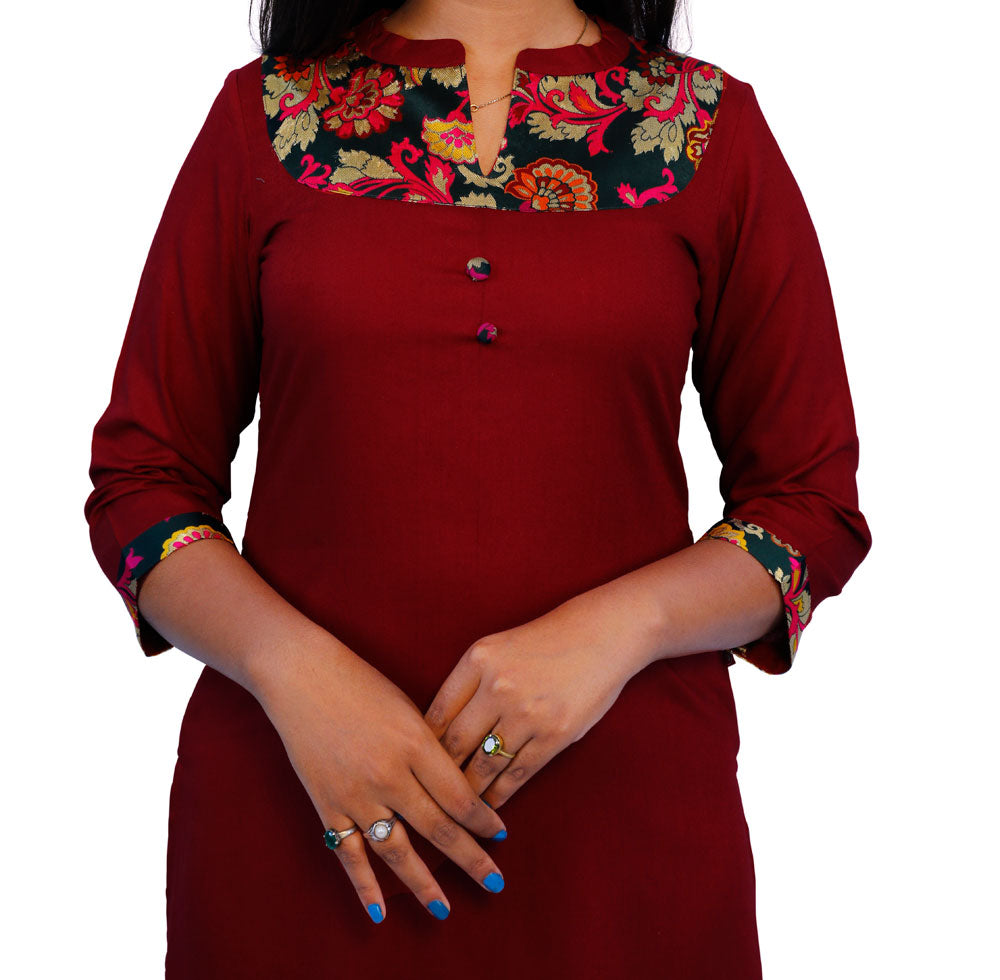 Women Patchwork High Low Kurta | S3X166