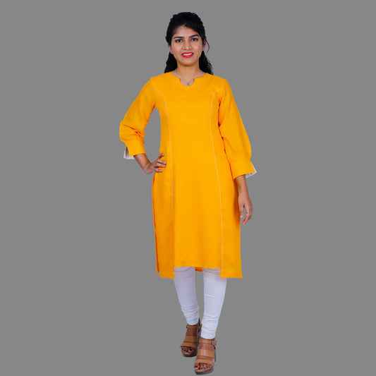 Women Solid Rayon Straight Kurta (Yellow) | S3X178