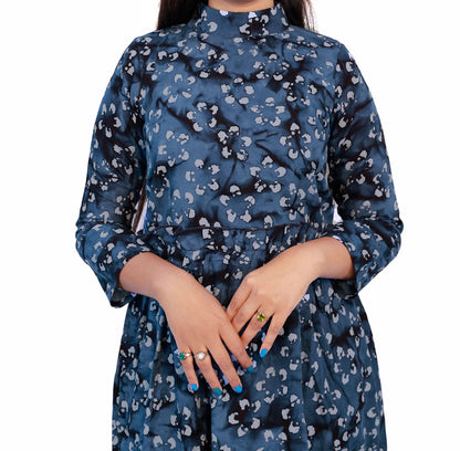 Navy Blue & Black Printed Gown | S3G633