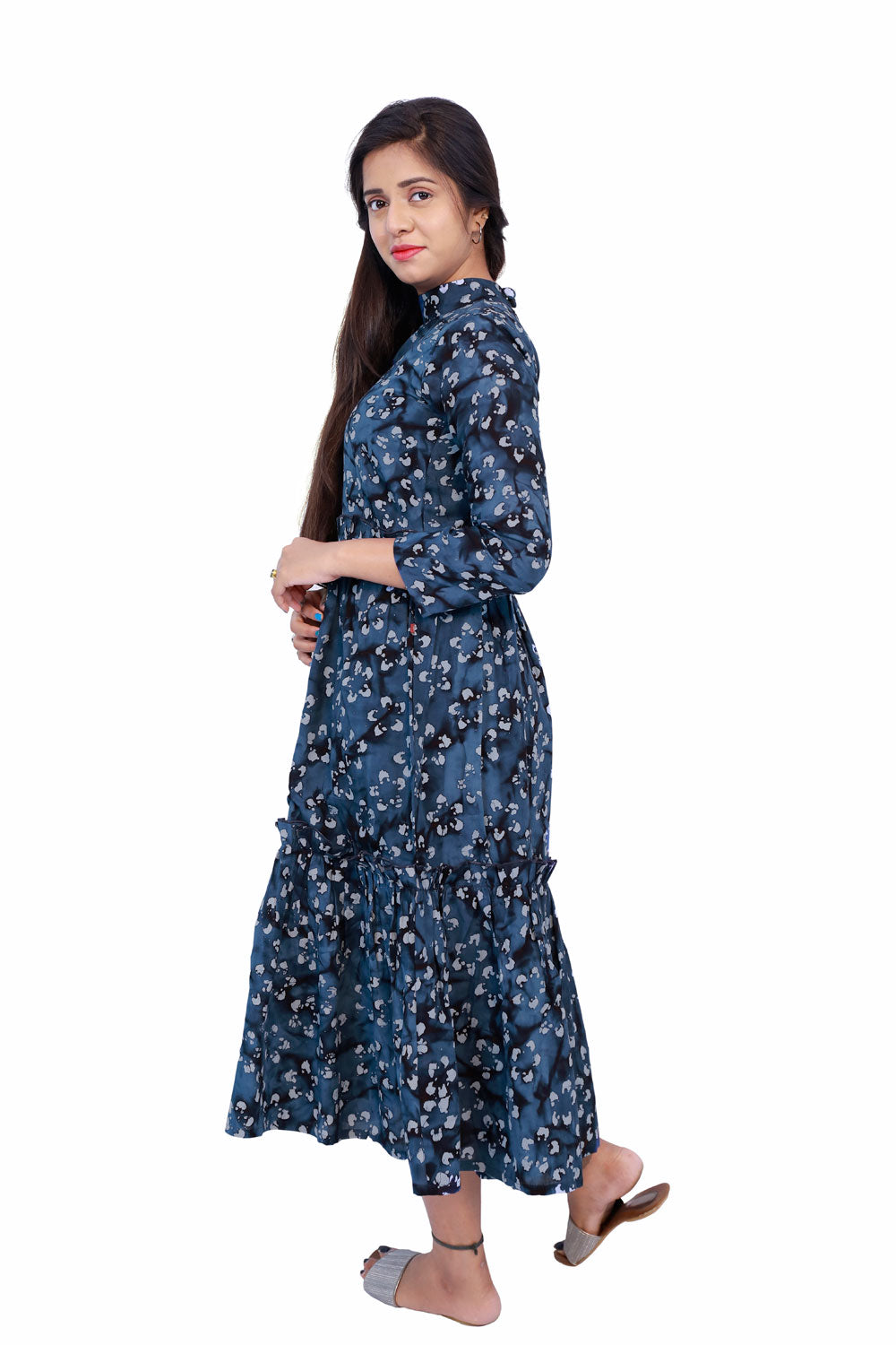 Navy Blue & Black Printed Gown | S3G633