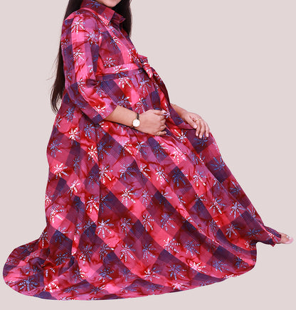 Floral Printed  Maroon Maternity Dress | S3MG1034