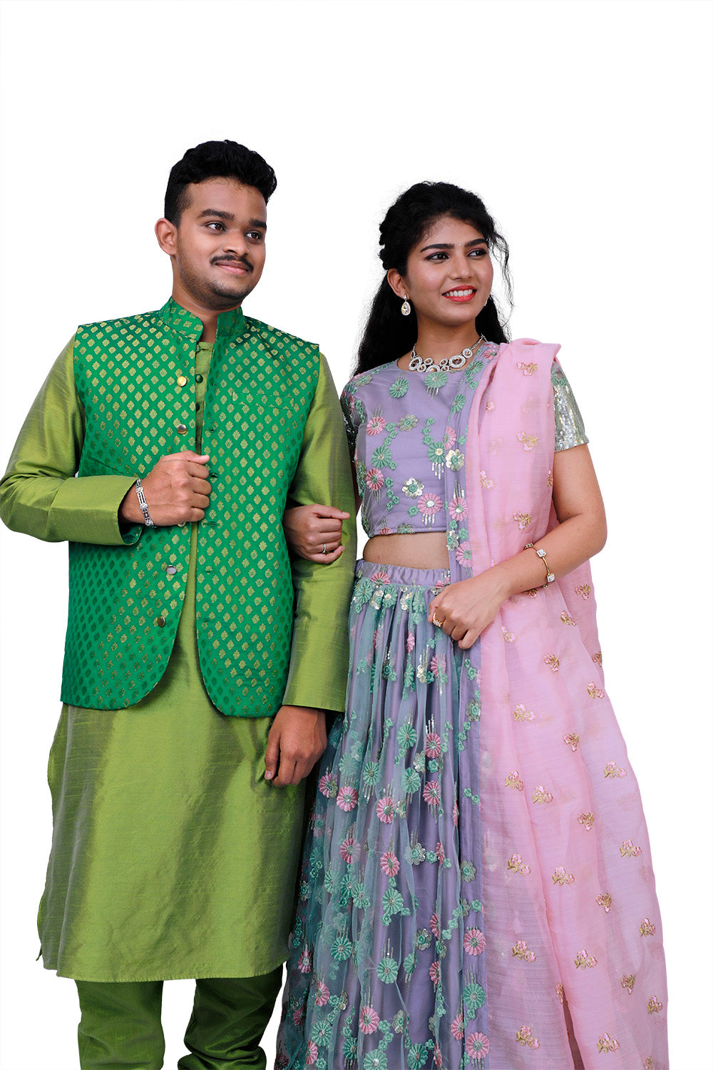 Men's Green&Gold Print Sherwani Set,Embroidery Lehenga Set Wedding Combo | S3WC2