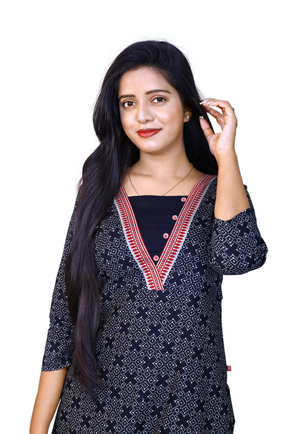 Black Printed Straight Kurta | S3K890