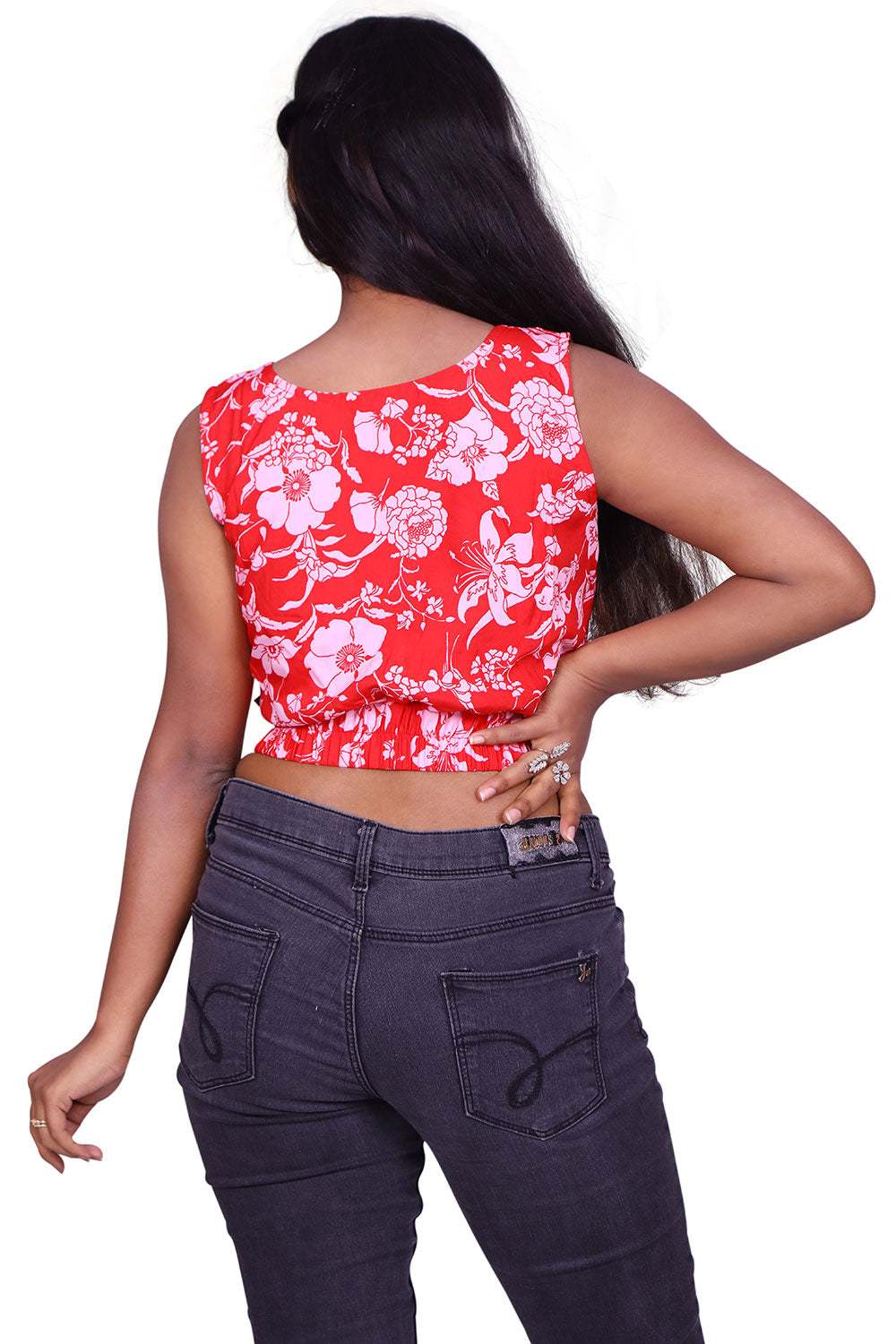 Casual Sleeveless Printed Women Red Top | S3C717