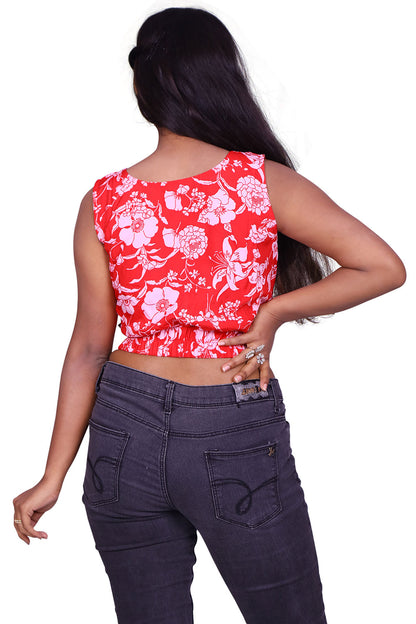 Casual Sleeveless Printed Women Red Top | S3C717