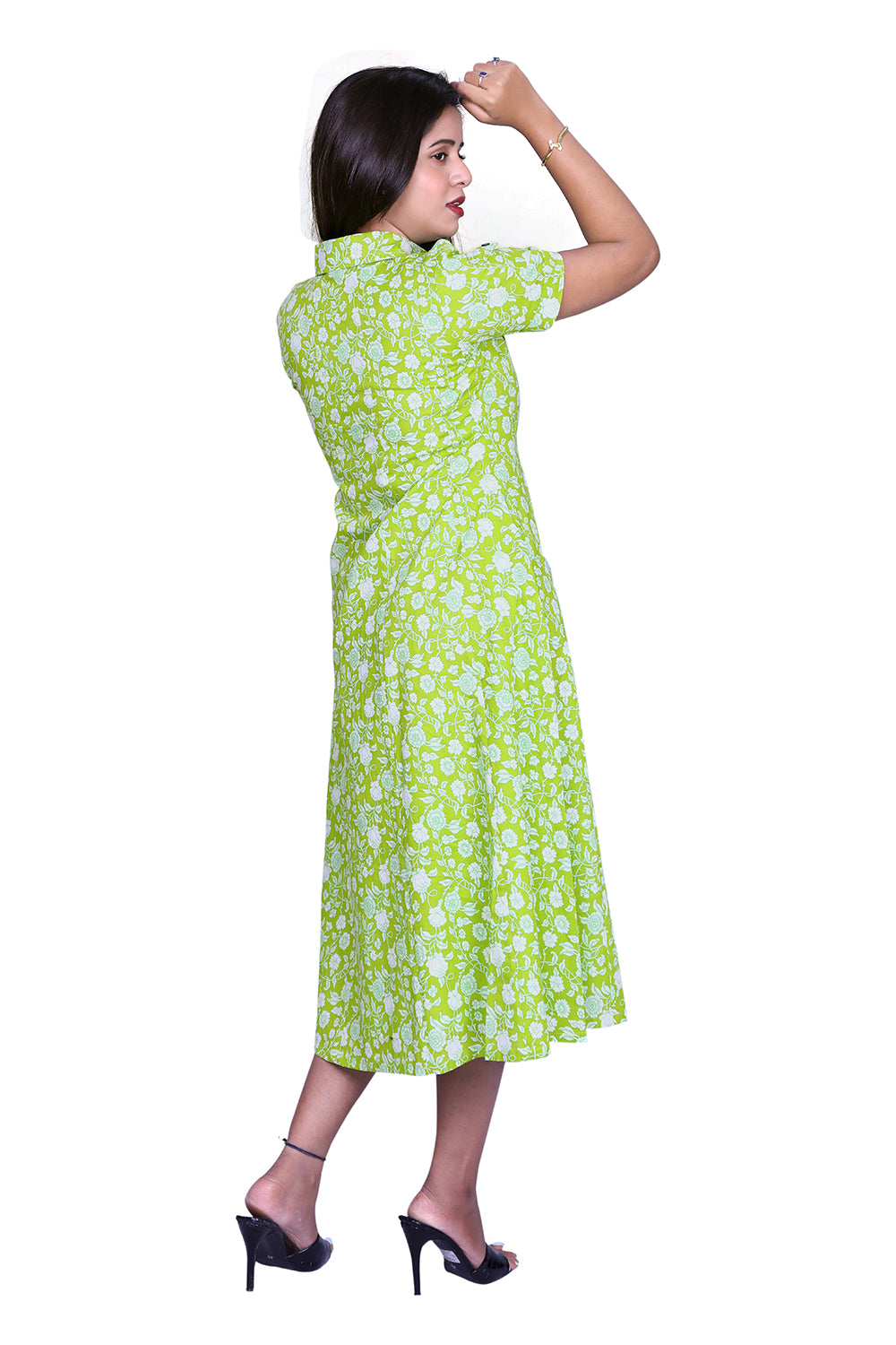 Printed Light Green Cotton Blend A-line Kurta | S3K831