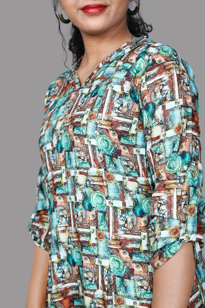 Multi Color Abstract Print A Line Kurti | S3K931