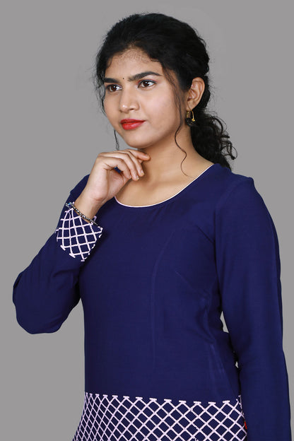 Blue thread work full length kurti | S3K1018