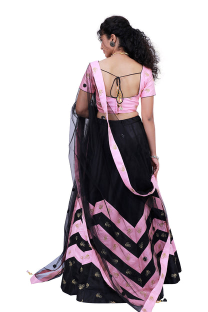 Black and Pink Netted Flared Lehenga Choli | S3BL783