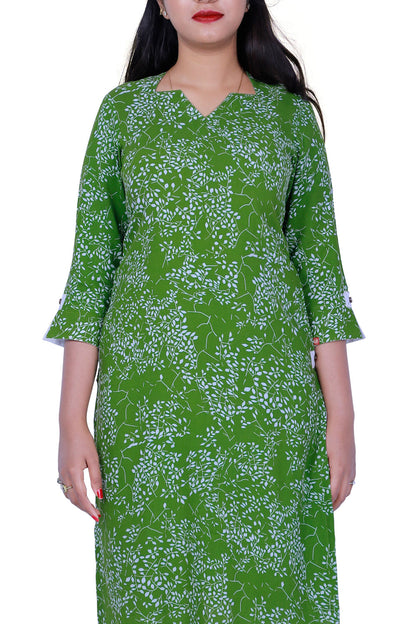 Women Printed A-line Kurta (Green) | S3X131