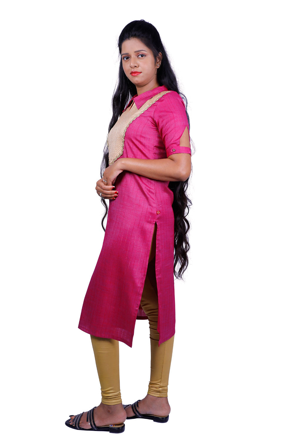 Women Solid Rayon Straight Kurta (Pink) | S3K292