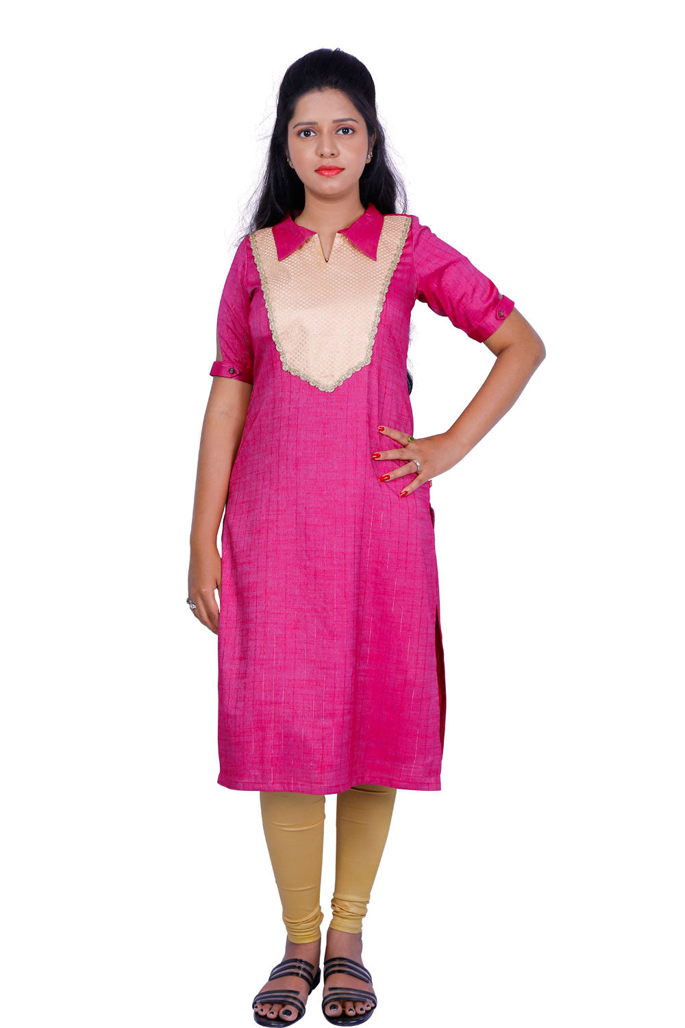 Women Solid Rayon Straight Kurta (Pink) | S3K292