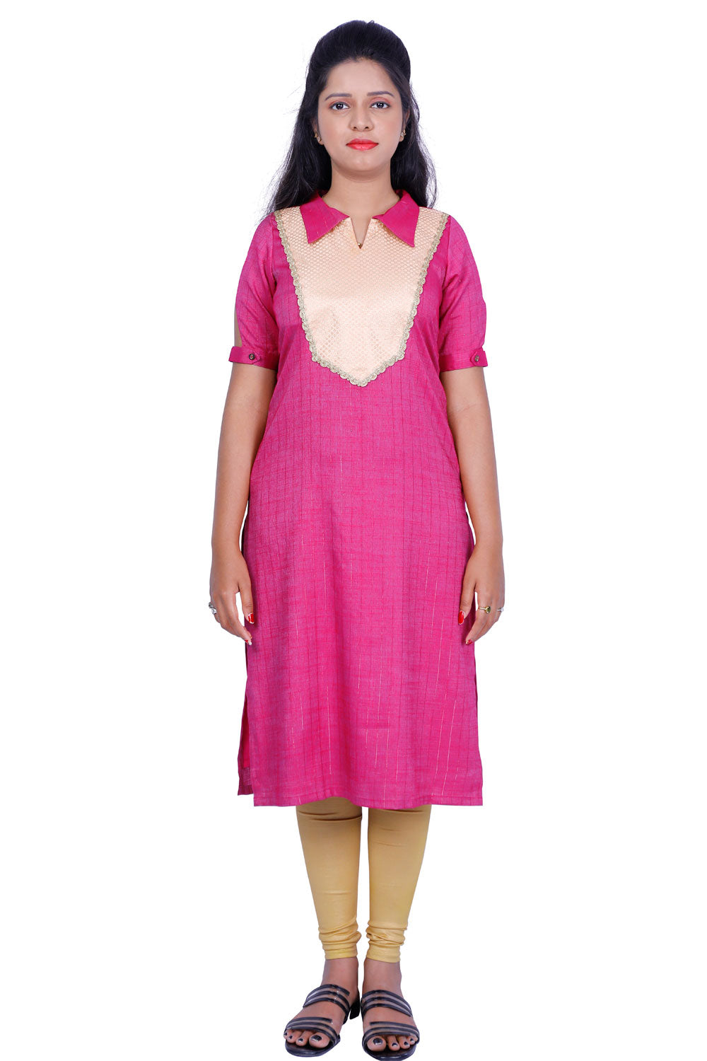 Women Solid Rayon Straight Kurta (Pink) | S3K292