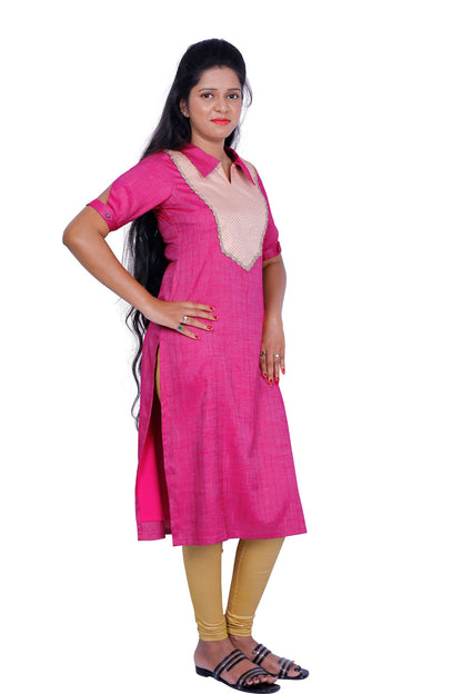 Women Solid Rayon Straight Kurta (Pink) | S3K292