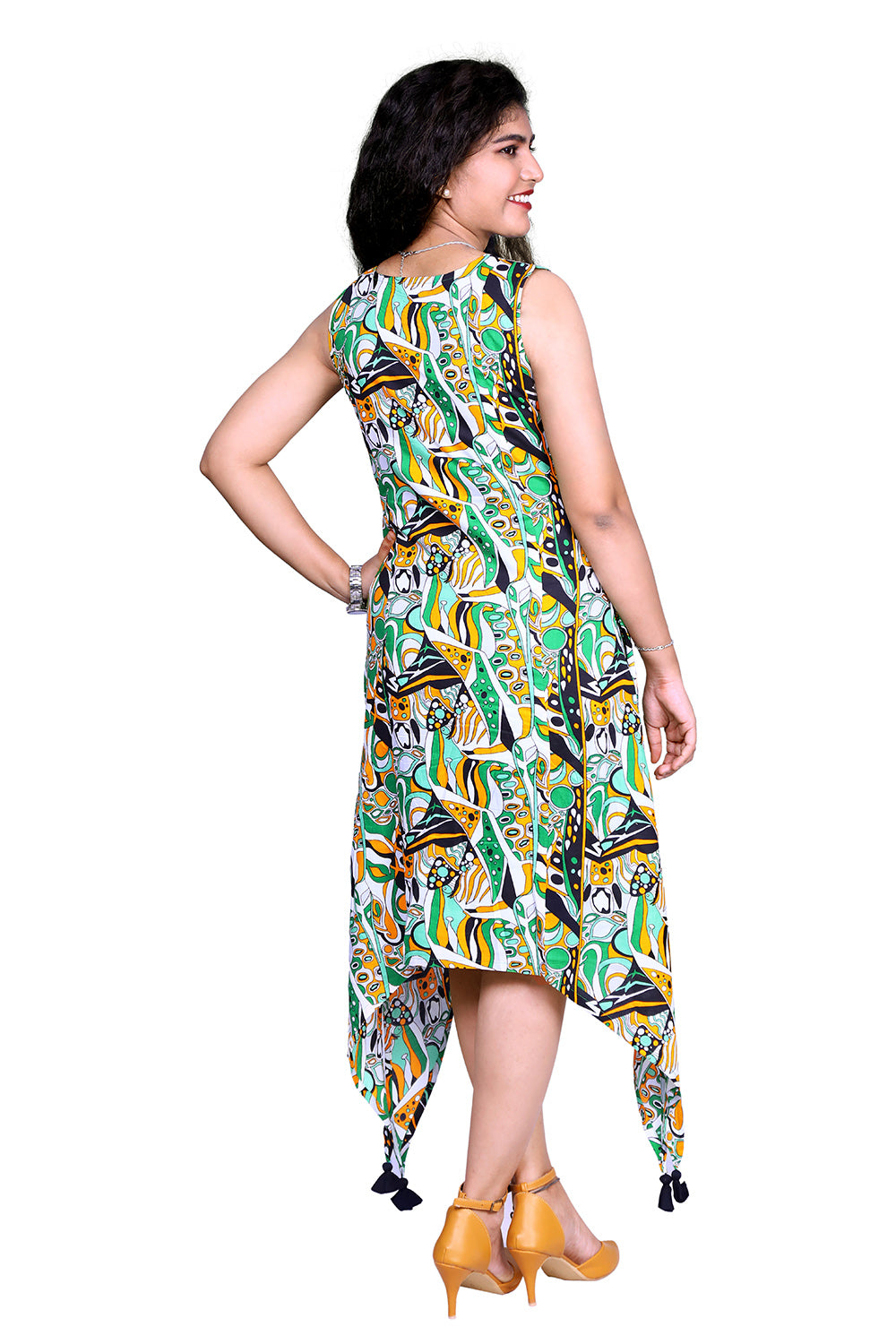 Women High Low Green Dress | S3K837