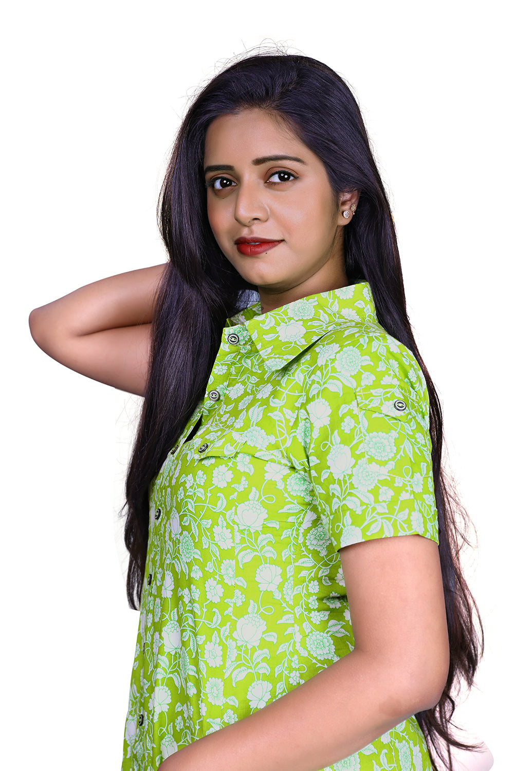 Printed Light Green Cotton Blend A-line Kurta | S3K831