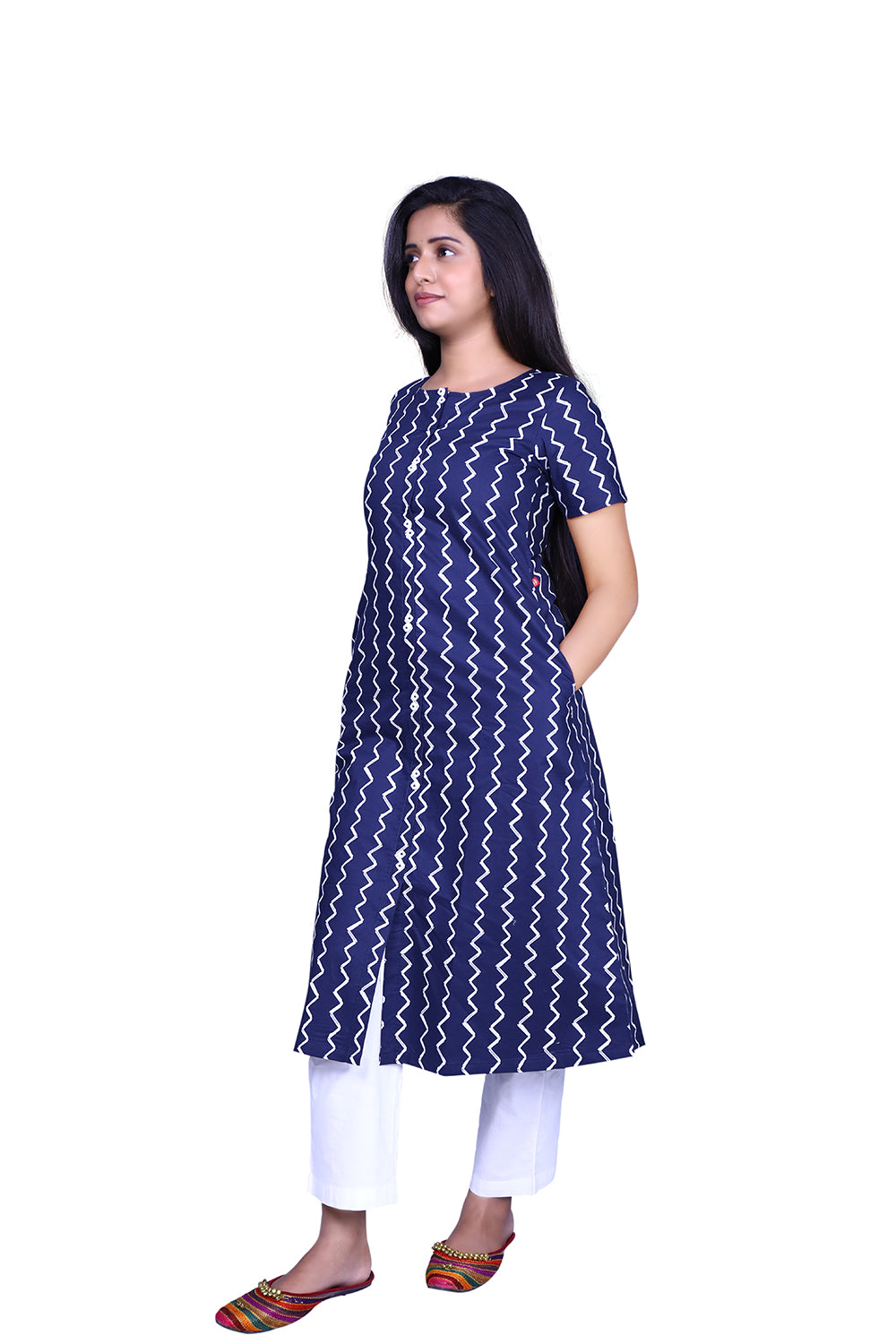 Printed Pure Cotton A-line Kurta | S3K539