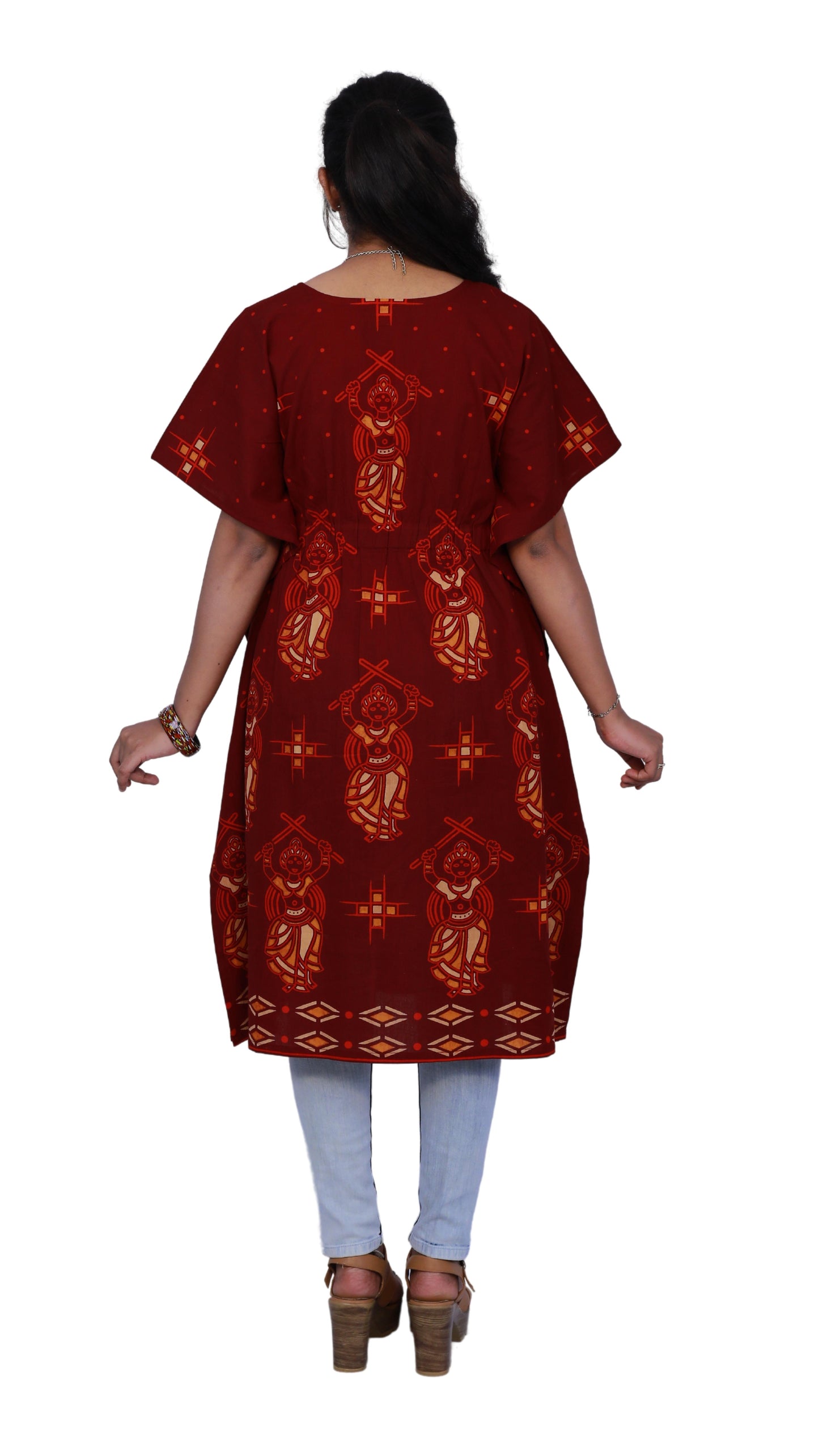 Women Maroon Kalamkari Kaftan Kurta | S3QK493