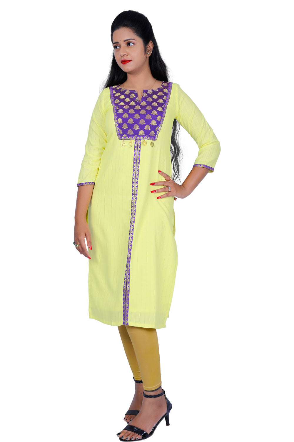 Women Solid Rayon Straight Kurta (Yellow) | S3K289