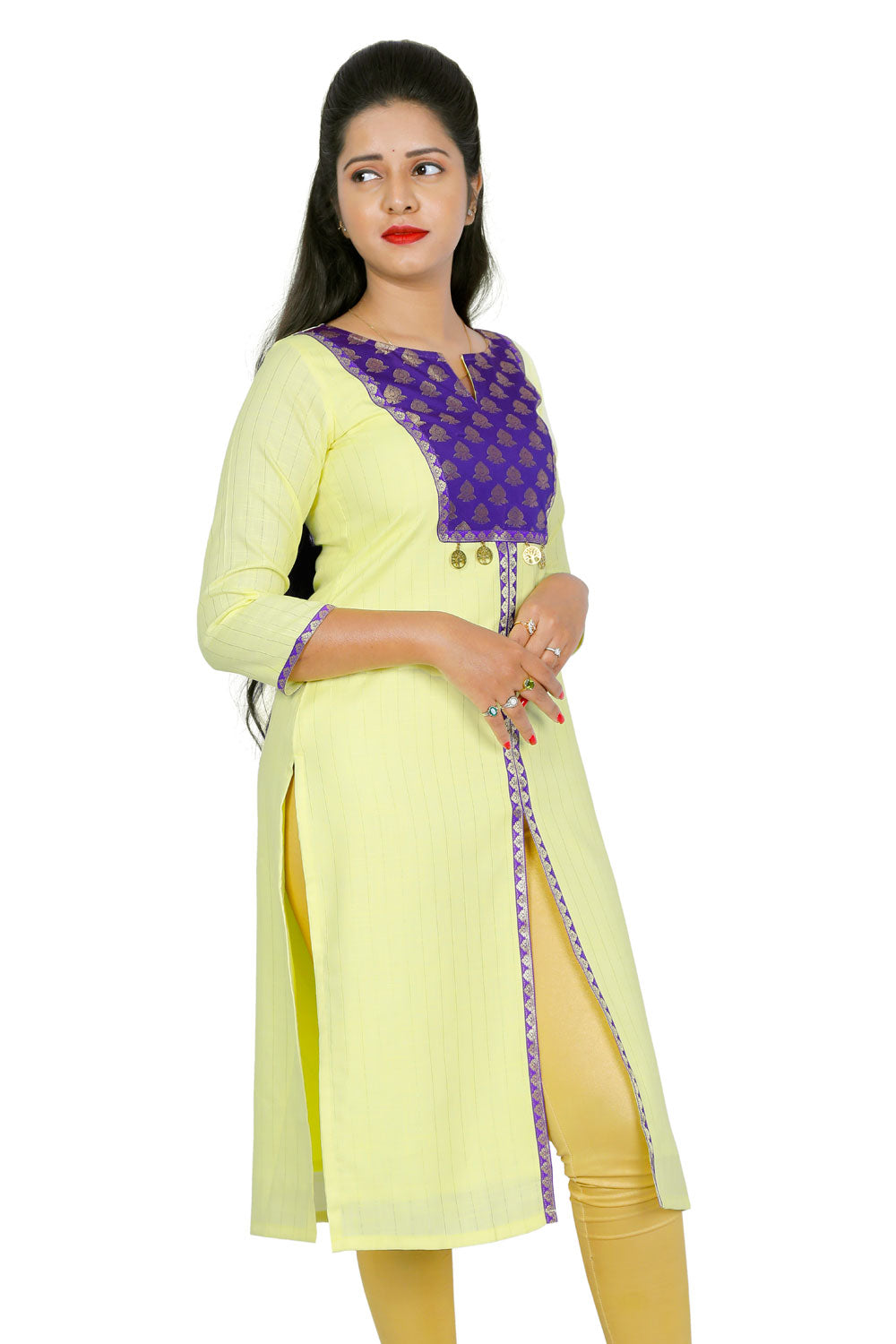Women Solid Rayon Straight Kurta (Yellow) | S3K289