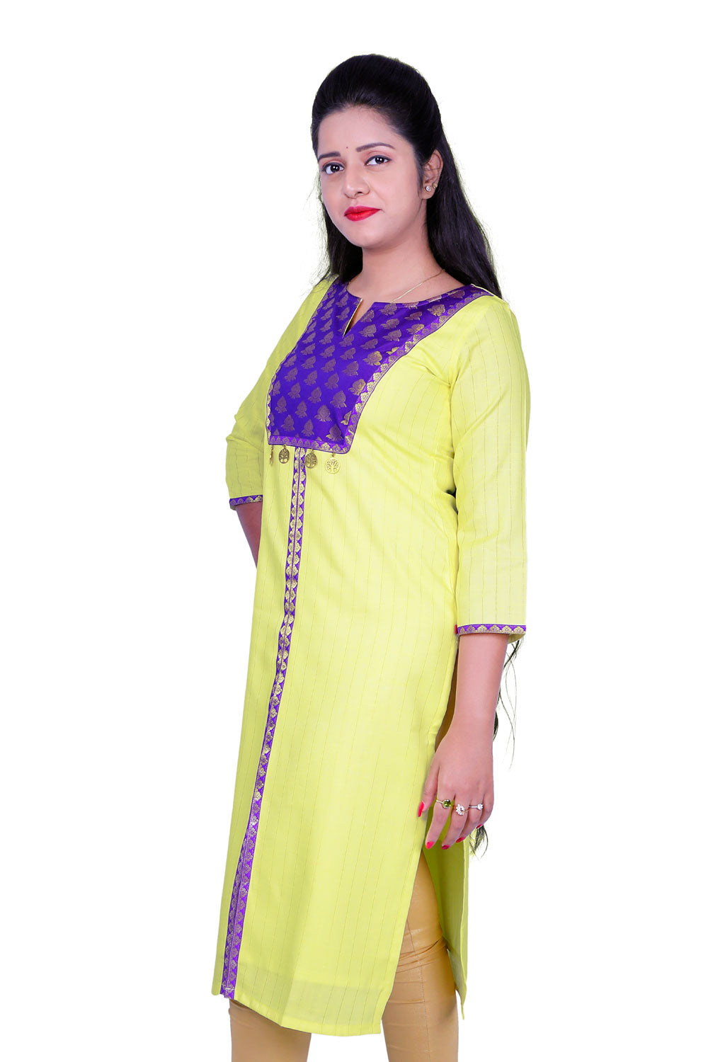 Women Solid Rayon Straight Kurta (Yellow) | S3K289