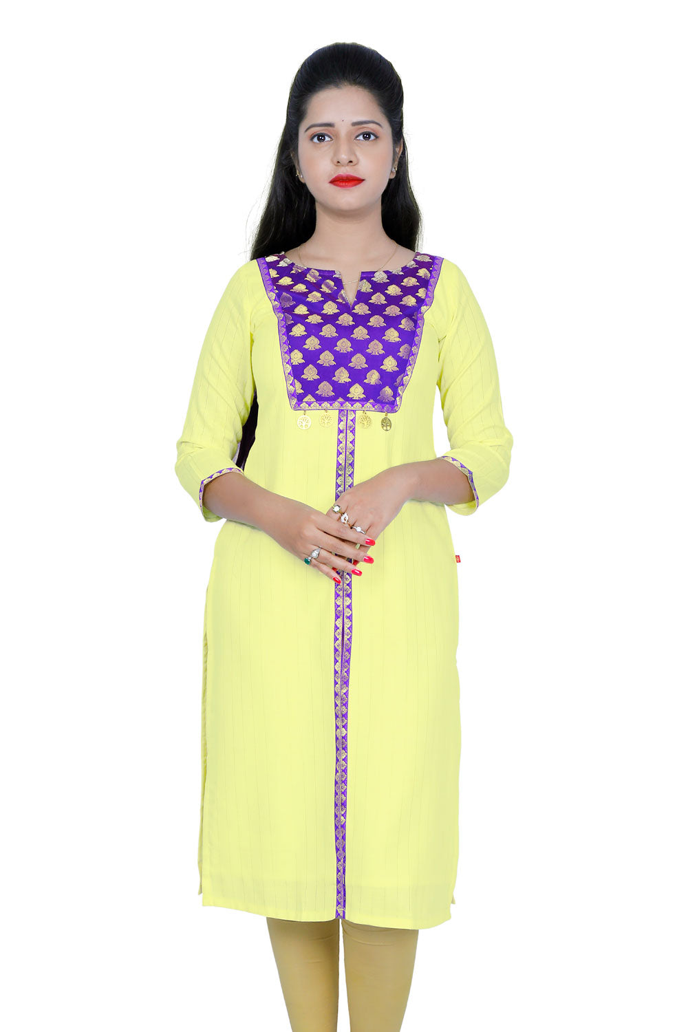 Women Solid Rayon Straight Kurta (Yellow) | S3K289