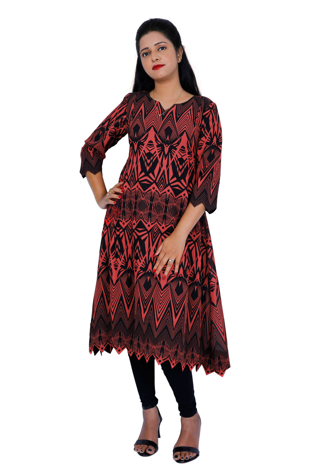 Women Abstract Georgette A-line Kurta (Red) | S3X225
