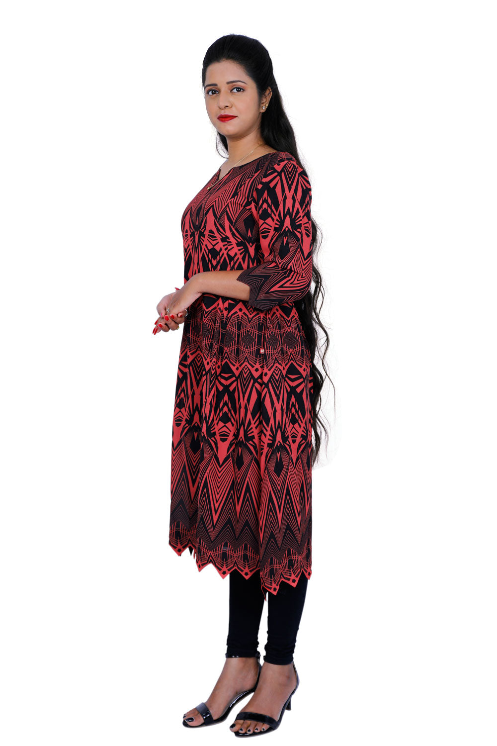 Women Abstract Georgette A-line Kurta (Red) | S3X225