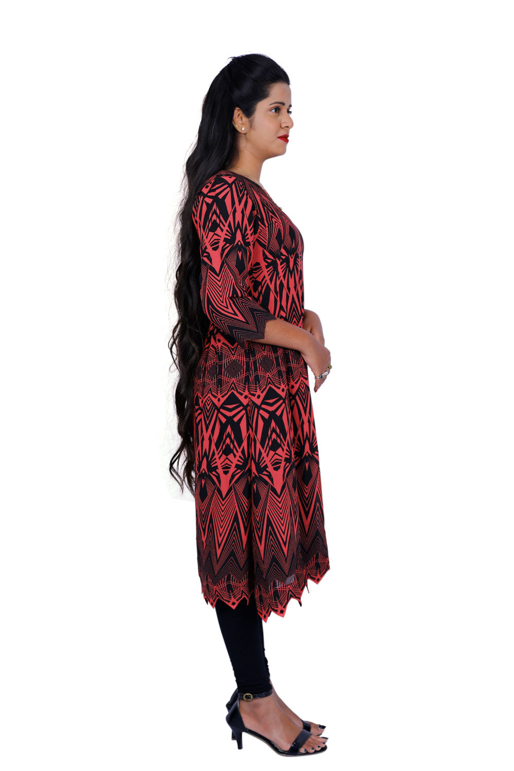 Women Abstract Georgette A-line Kurta (Red) | S3X225
