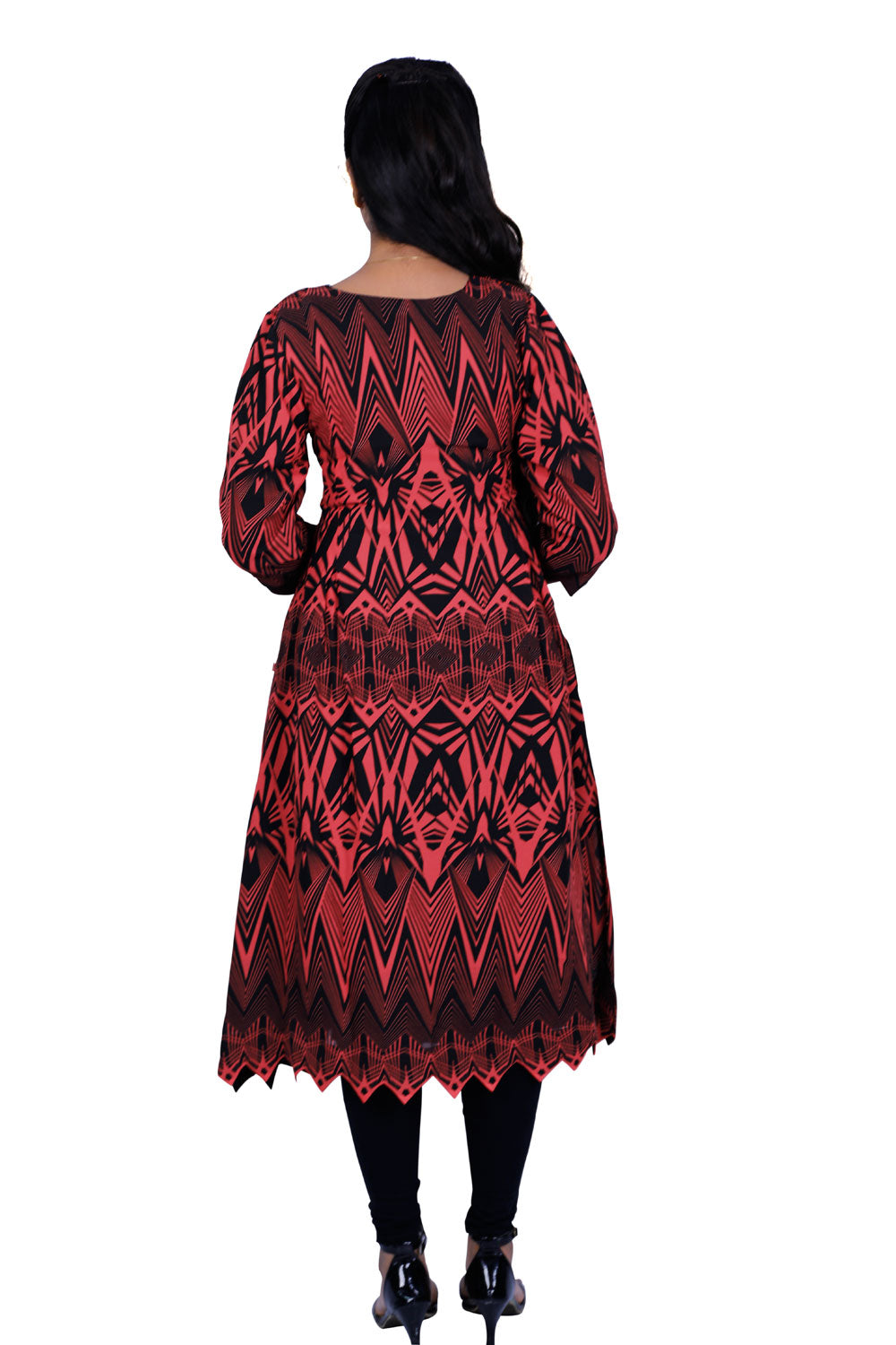 Women Abstract Georgette A-line Kurta (Red) | S3X225