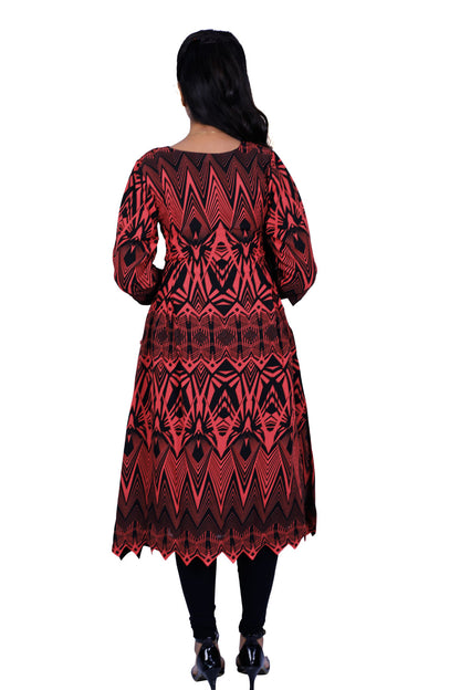 Women Abstract Georgette A-line Kurta (Red) | S3X225