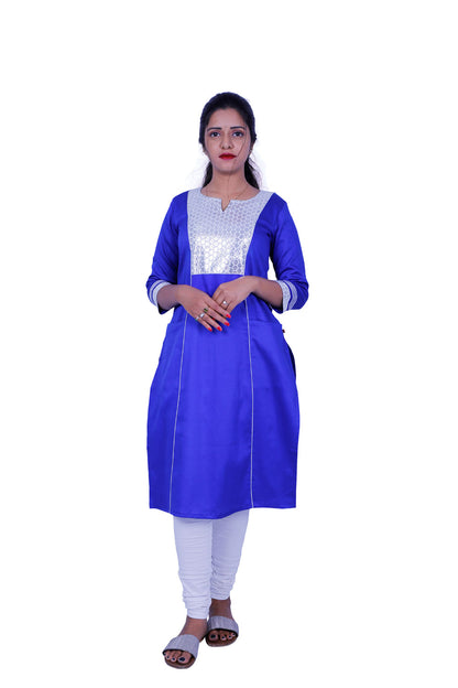 Women Solid Cotton Blend Straight Kurta (Blue) | S3X184A